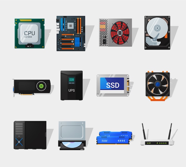 Premium Vector | Computer hardware in flat style. detailed flat style ...