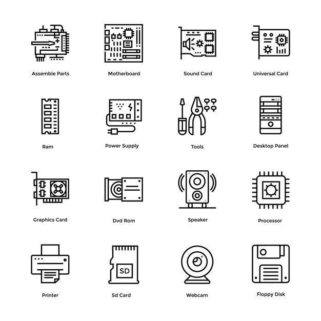 Computer hardware vector icons bundle Premium Vector