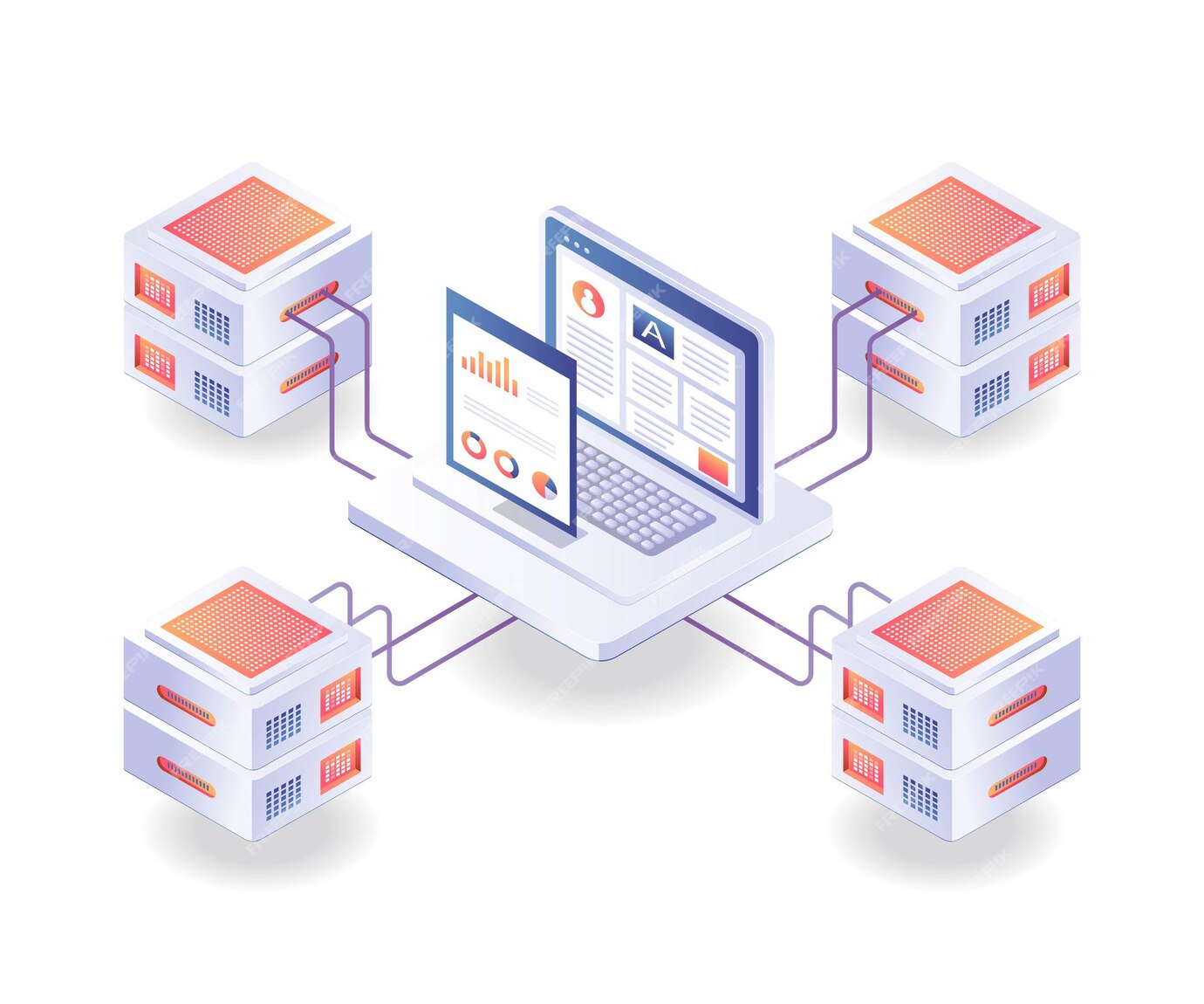 Premium Vector | Computer network data analysis server