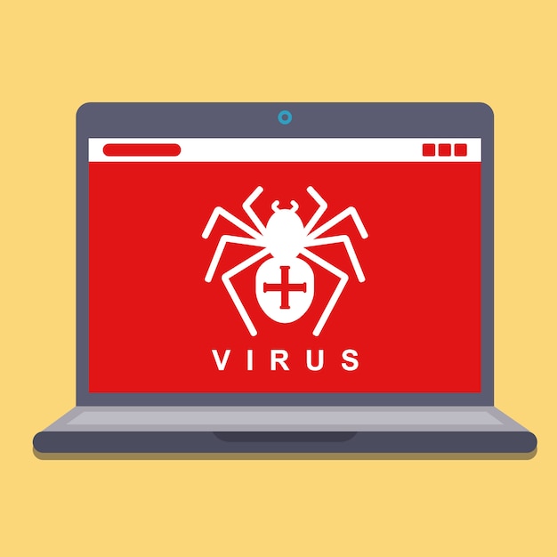 Premium Vector Computer Virus On A Laptop Hacking Spyware Flat Vector Illustration
