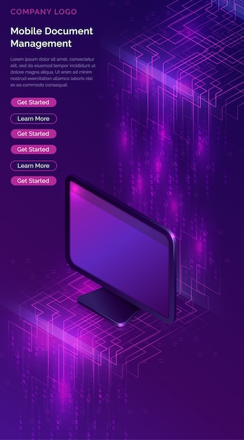 Computer with big data stream isometric banner Free Vector