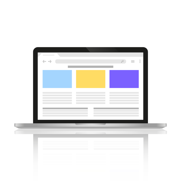 Computer with a depicted site on the internet on the screen. Premium Vector