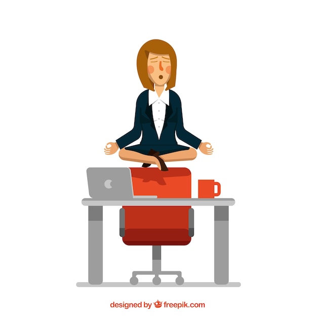 Concentrated businesswoman meditating