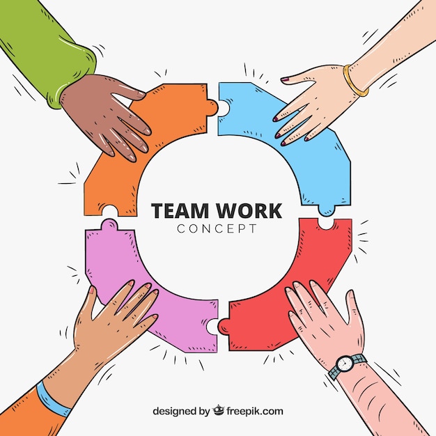 Concept about teamwork, handdrawn style Free Vector