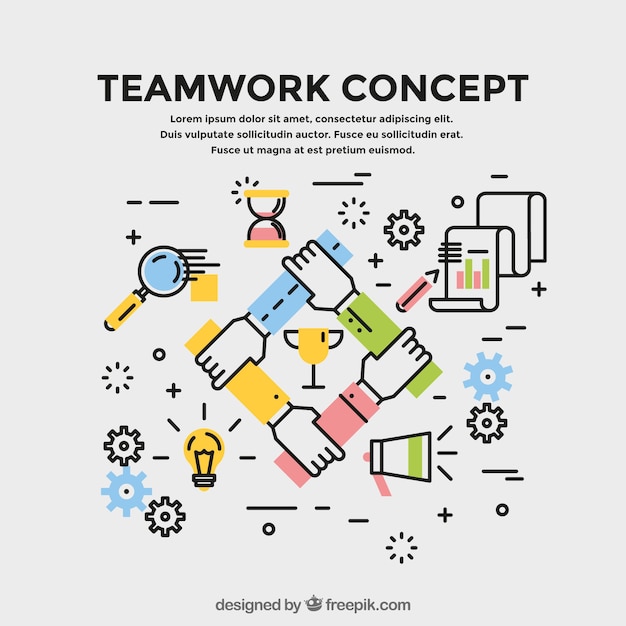 Concept about teamwork, linear style