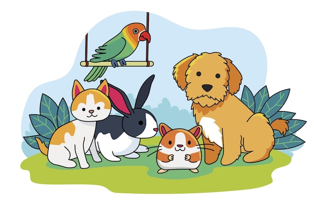 Concept Of Cute Different Pets Free Vector