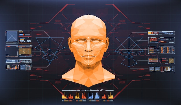 Concept of face scanning. accurate facial recognition biometric technology and artificial intelligen
