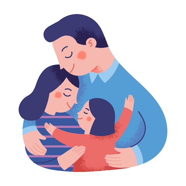 Concept illustration of a happy family hugging each other Premium Vector