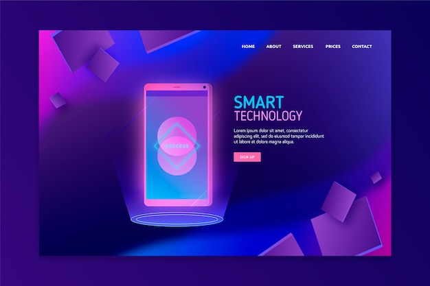 Concept for landing page with smartphone Free Vector
