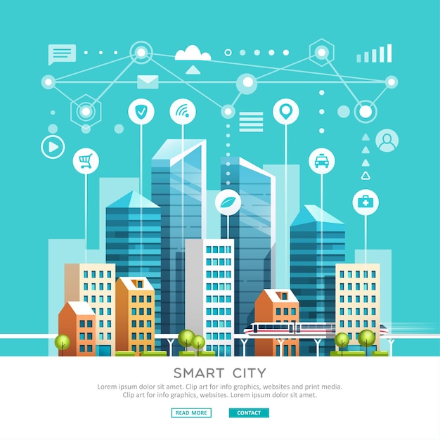 Premium Vector | Concept of smart city with different icons and elements.