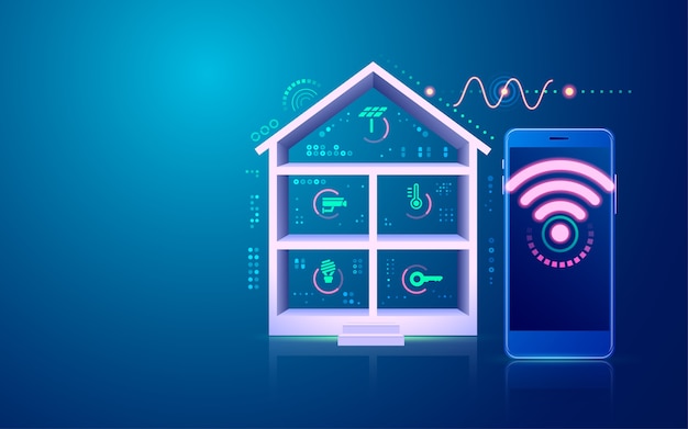 Premium Vector | Concept of smart home or internet of things (iot), graphic of home technology interface
