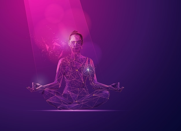 Concept of wellness of mind, graphic of polygon girl at meditation pose Premium Vector
