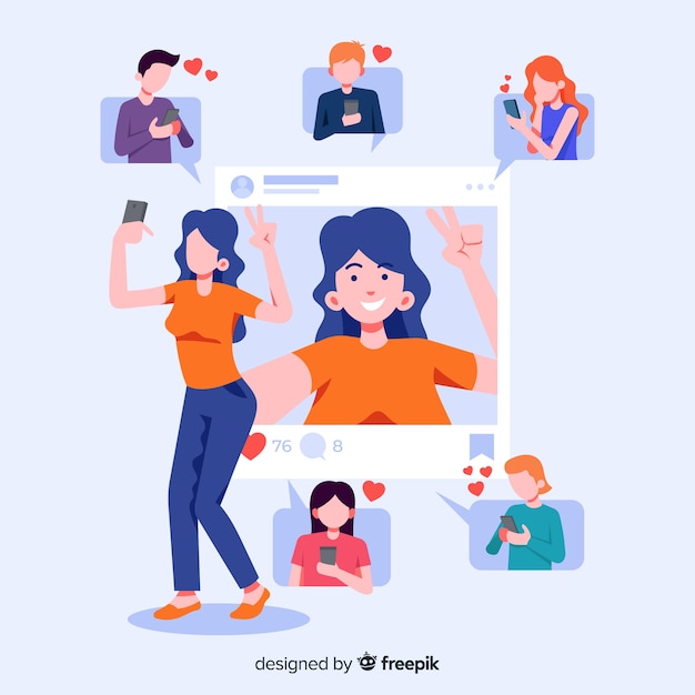 Concept with selfie for social application Free Vector