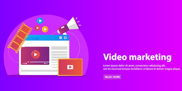 Concepts for video marketing, advertising, social media, web and mobile apps and services, e-commerce, seo. Premium Vector