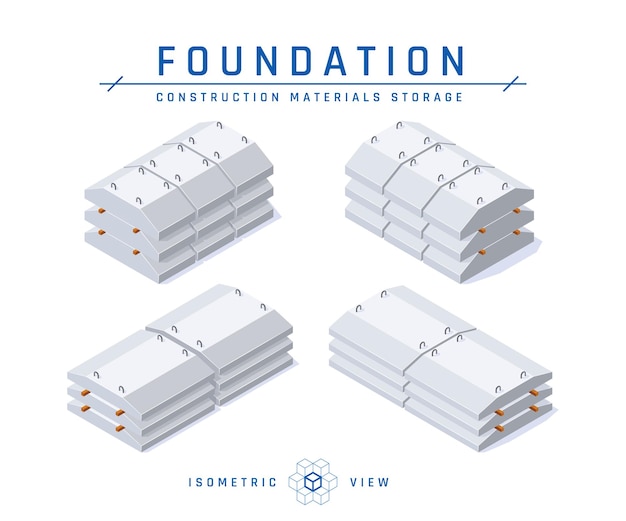 コンクリート基礎収納コンセプト 建築設計のためのアイコンの等角図 プレミアムベクター