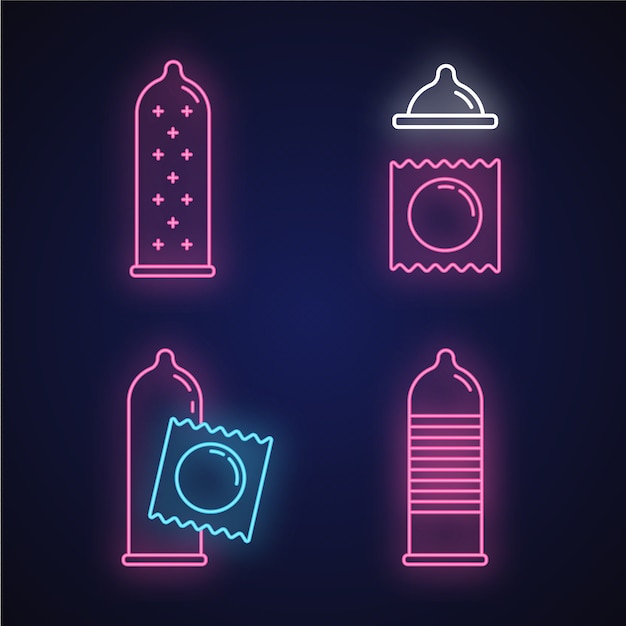 Download Condom neon light icons set. female latex reusable ...