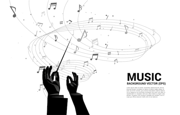 Premium Vector | Conductor hand with music melody note dancing flow