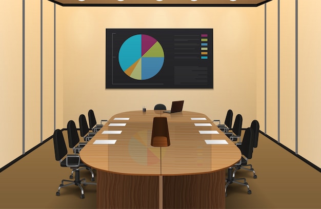 Conference room interior realistic design with chart on ...