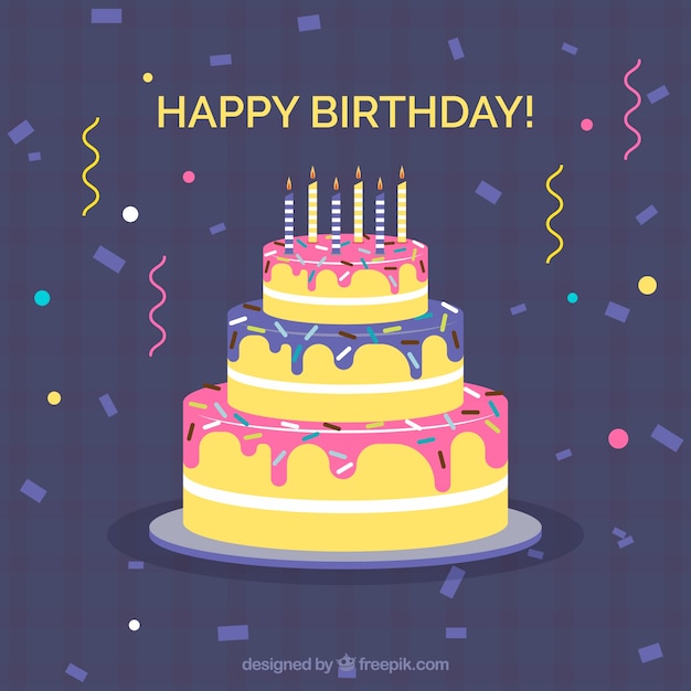 Free Vector | Confetti background and birthday cake