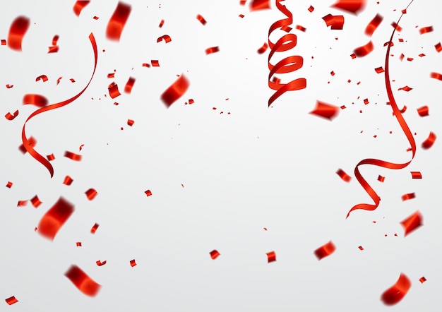 Premium Vector Confetti And Red Ribbons Celebration Background 4810