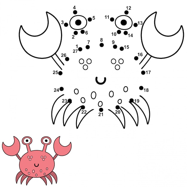 Premium Vector Connect The Dots And Draw A Cute Crab Numbers Game For Children Illustration