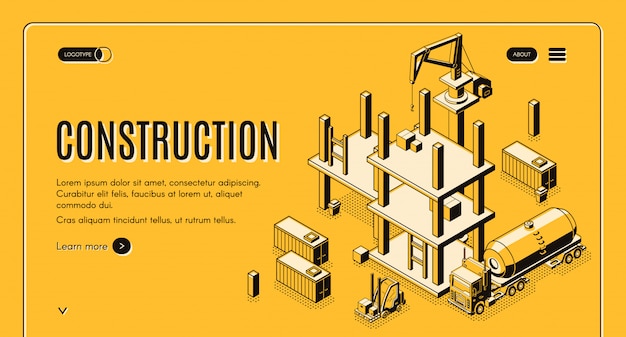 Construction company isometric vector web banner with tank truck Free Vector