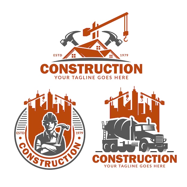 Construction logo template set, vector pack of construction logo Premium Vector