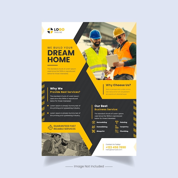 Premium Vector | Construction and renovation flyer template