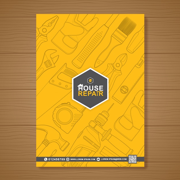 Construction tools cover a4 design template Premium Vector