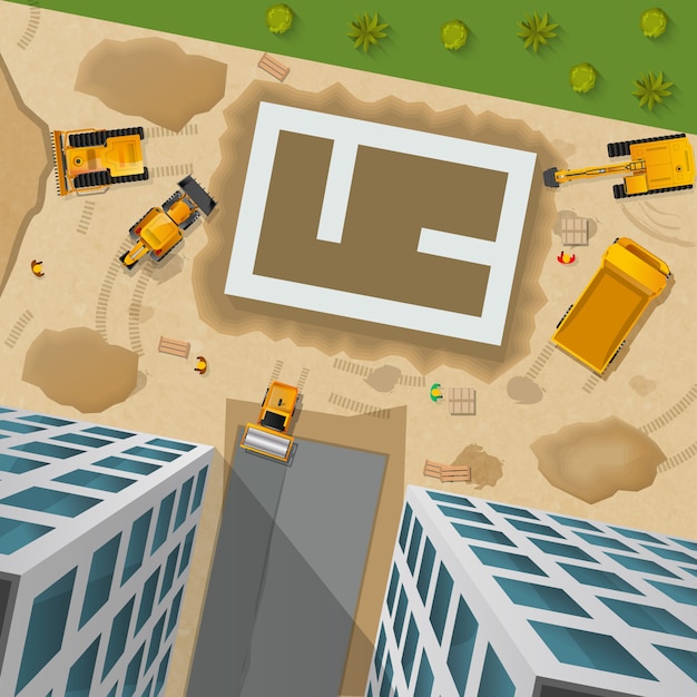 Construction top view poster Free Vector