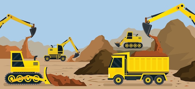 Premium Vector | Construction vehicles, earthworks