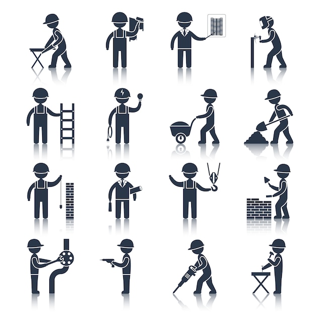 Premium Vector Construction Worker Character Icons Black