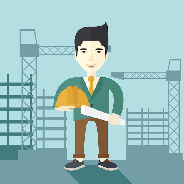 Premium Vector | Construction worker holding the plan.