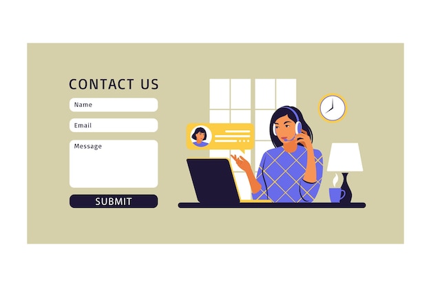 premium-vector-contact-us-form-template-female-customer-service-agent-with-headset-talking