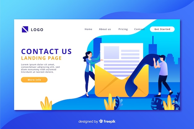 Contact Us Landing Page With Envelope And Phone Free Vector