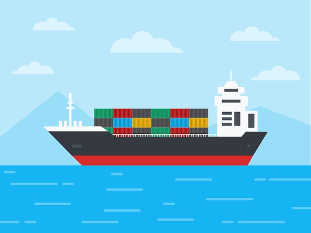 海のコンテナ貨物船と氷山を航海 ロジスティクスと輸送の概念 イラスト プレミアムベクター
