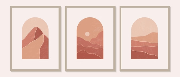  Contemporary modern minimalist abstract mountain landscapes aesthetic illustrations
