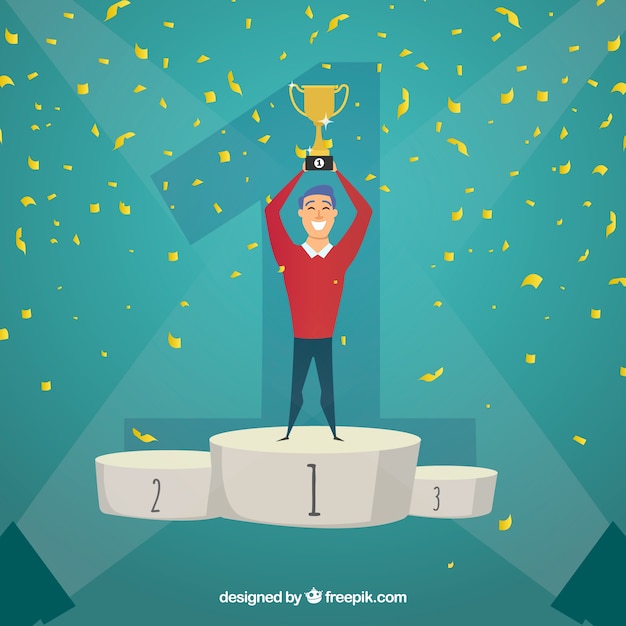 Contest winner background with trophy and confetti Free Vector Contest winner background with trophy and confetti Free Vector
