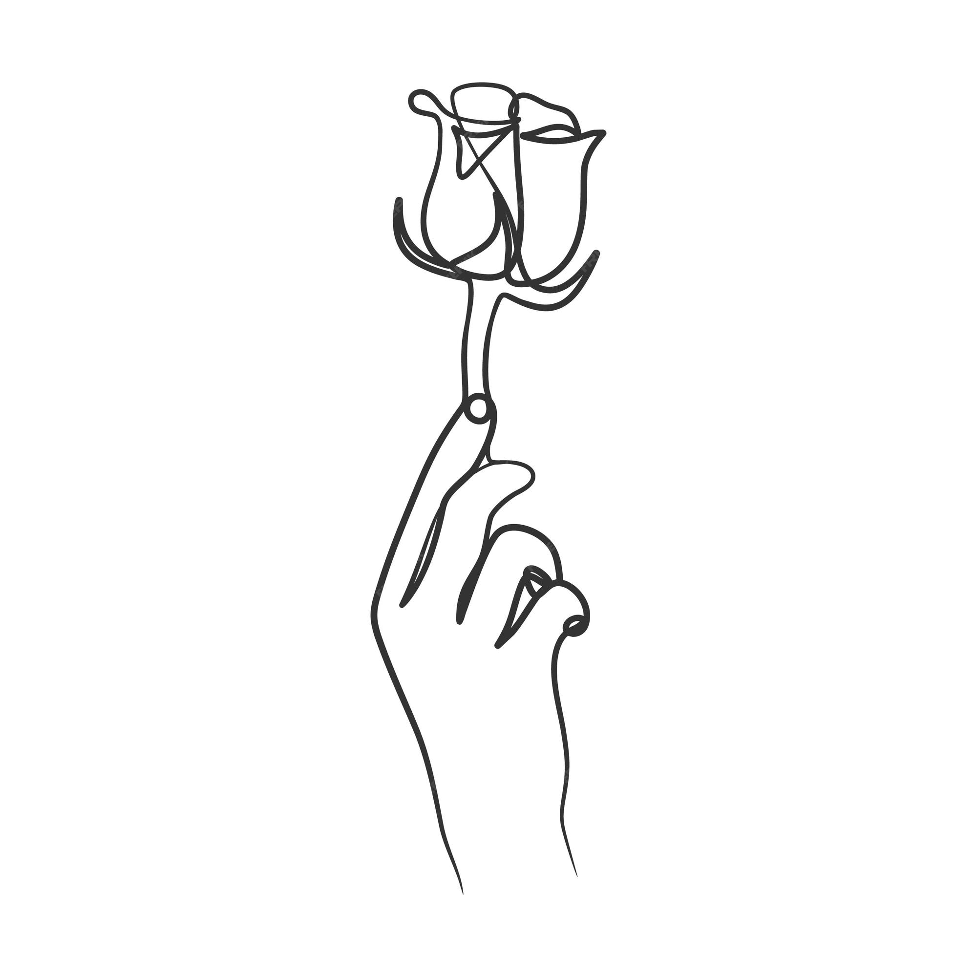 Premium Vector Continuous line art drawing of a hand holding flower