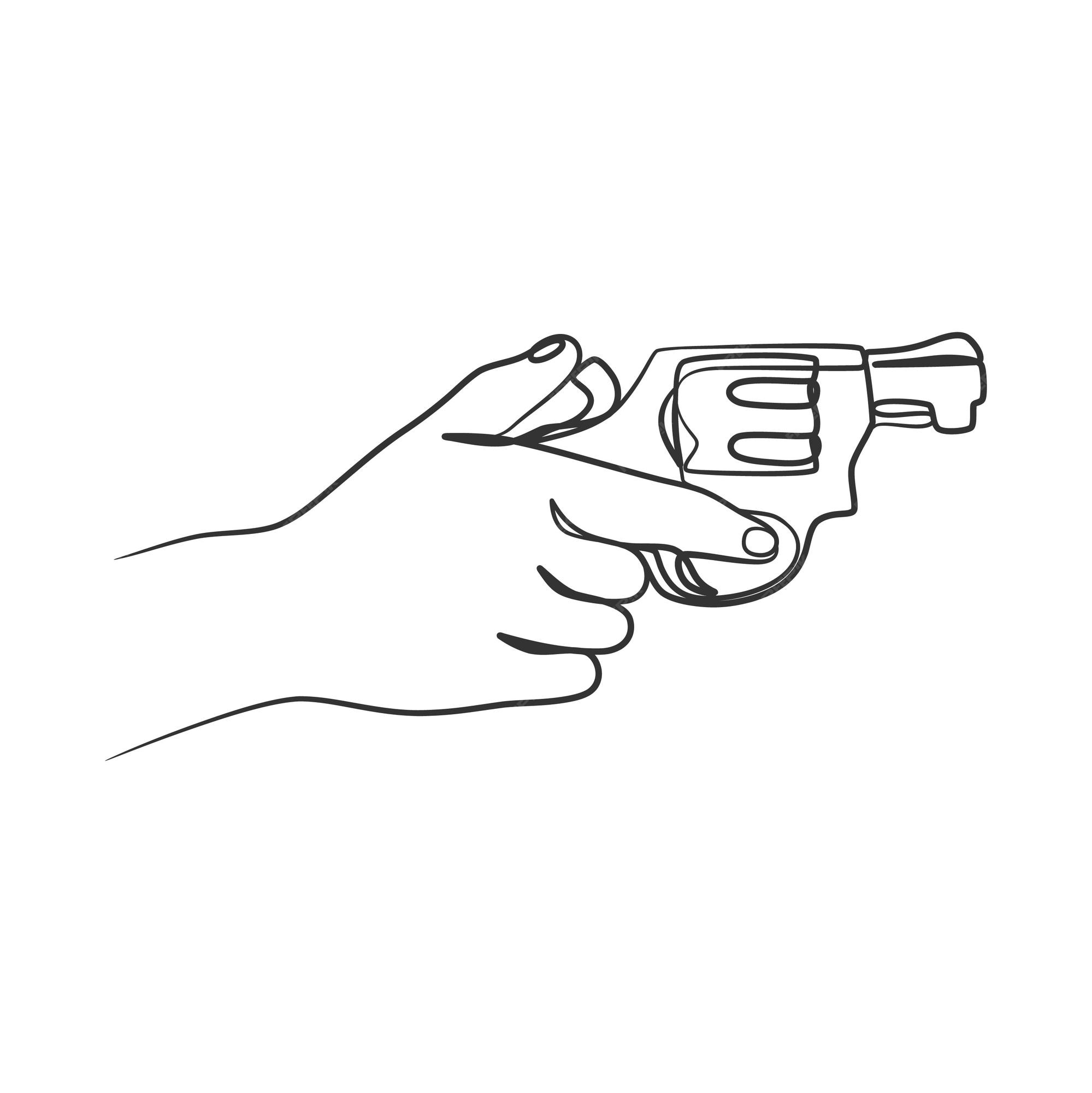 Premium Vector Continuous line art drawing of hand holding gun. one