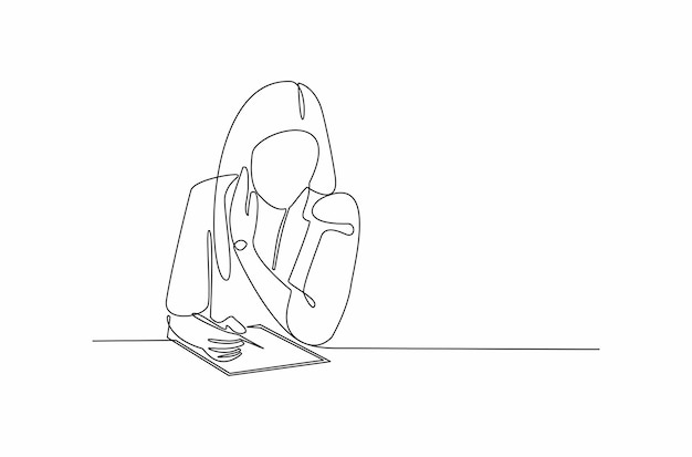 Premium Vector | Continuous line drawing of businesswoman doing work ...