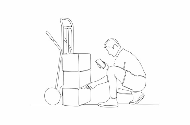 Premium Vector | Continuous line drawing of courier work detail concept ...