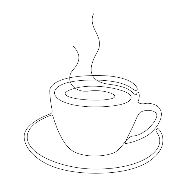 Premium Vector Continuous Line Drawing Of Cup Of Coffee Or Tea Contour Of Hot Drink With Smoke Isolated On White Background Abstract Vector Illustration