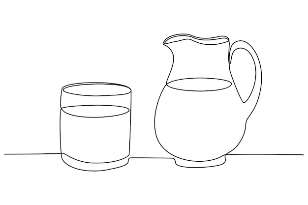 Premium Vector Continuous Line Drawing Of A Cup Of Milk And A Glass Of Milk Vector Illustration