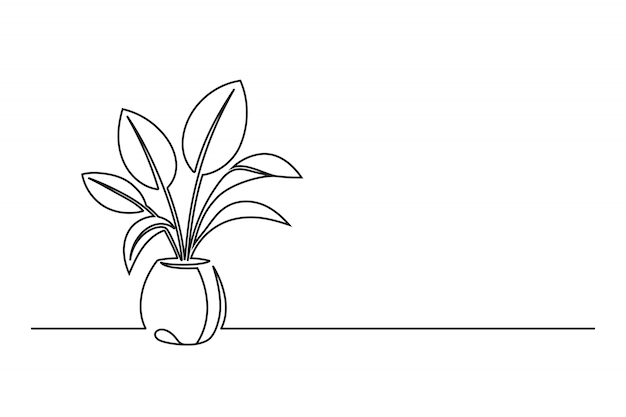 Premium Vector | Continuous line drawing of a flower in a pot