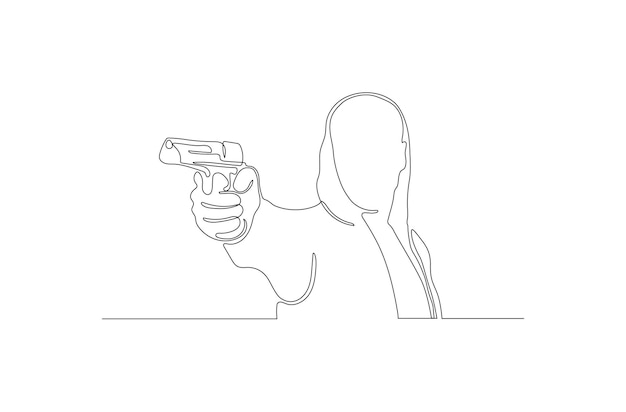 Premium Vector | Continuous line drawing of a man holding a guns vector ...