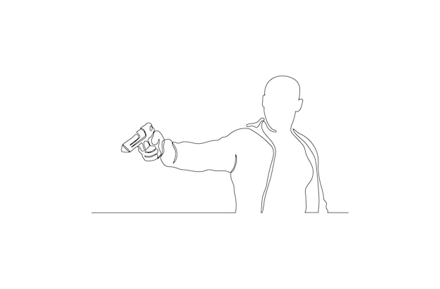 Premium Vector | Continuous line drawing of a man holding a guns vector ...