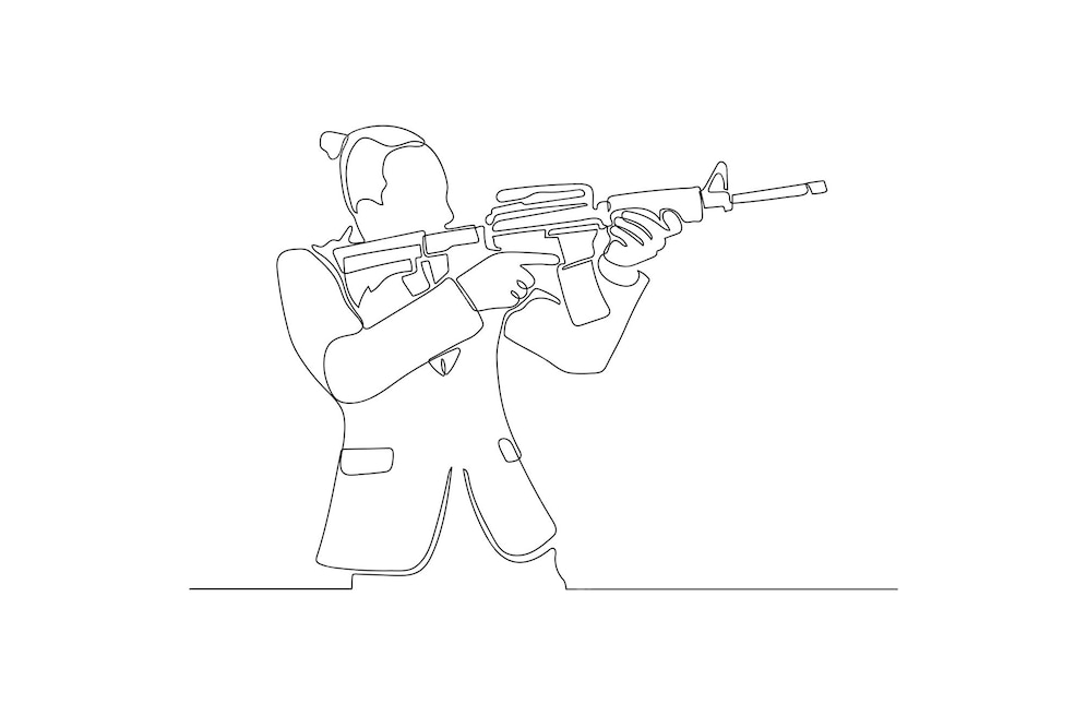 Premium Vector Continuous line drawing of a man holding a guns vector