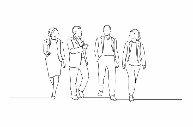 Premium Vector | Continuous line drawing of men and women walk in ...