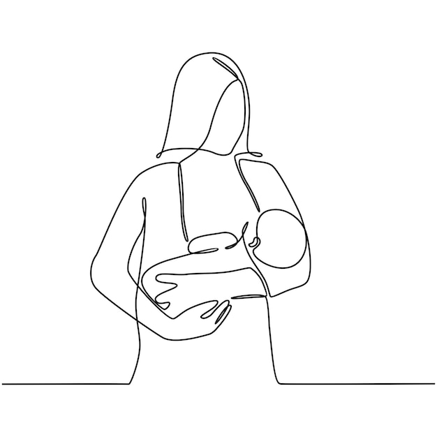 Premium Vector | Continuous line drawing of a mother breastfeeding her ...